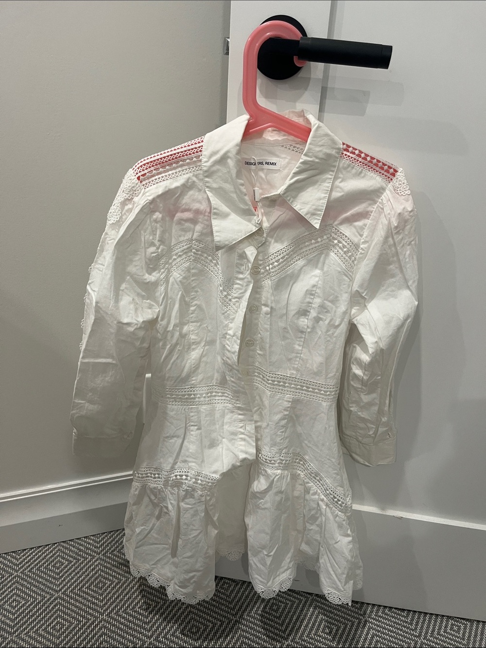 White Lace-Trim Button-Front Jacket